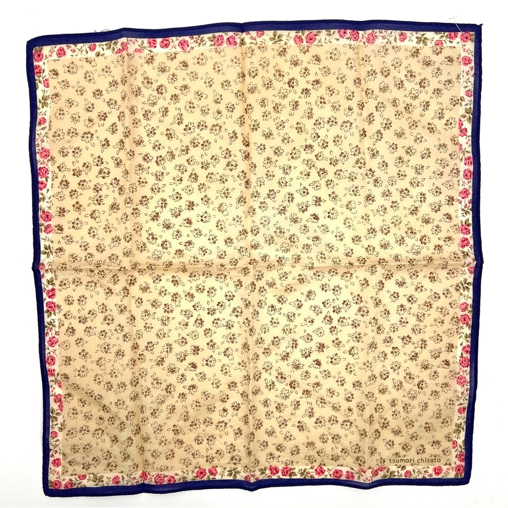 Tsumori Chisato Floral Cotton Hanky Scarf 16x16